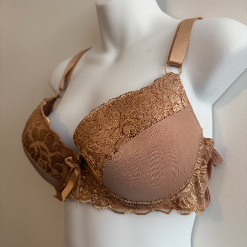 Nude Caramel Lace Push-Up Bra | Size 34DD - Picture 3 of 10